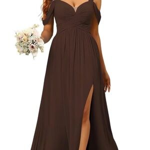 Elegant Brown Off-Shoulder Dress